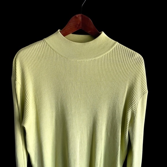 Coldwater Creek silk cotton ribbed mock turtleneck green sweater XL - Picture 10 of 15